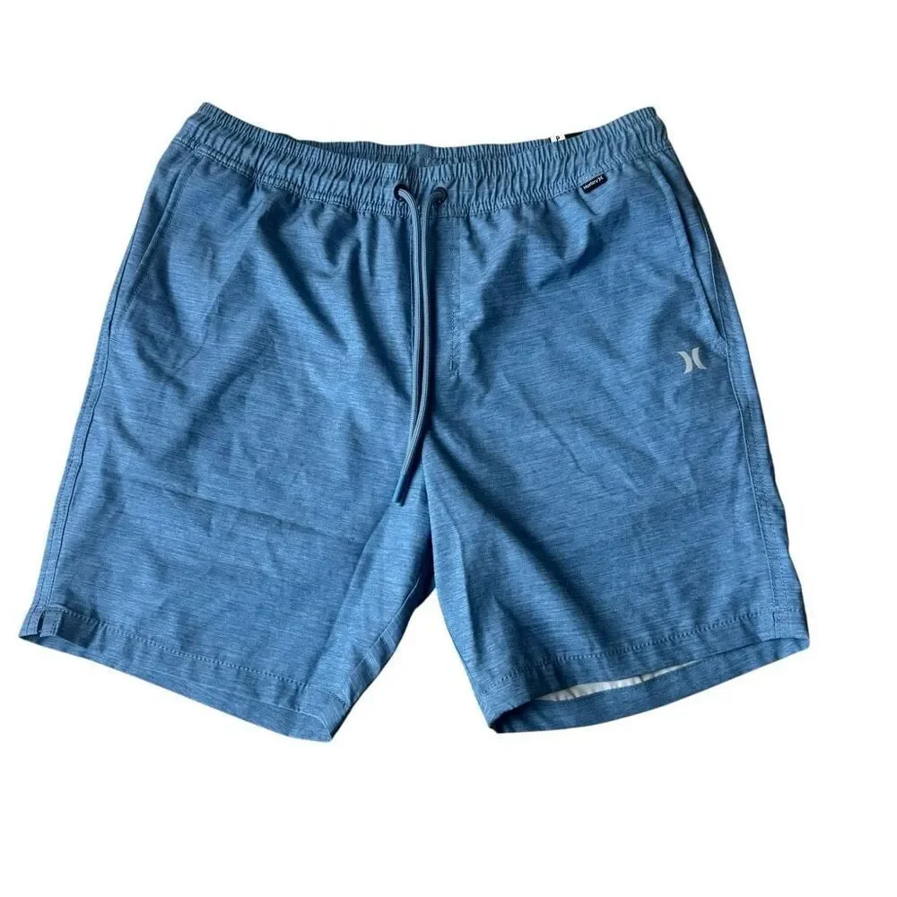 Hurley Medium Blue Pull On String Elastic Waist Hybrid Walk Shorts SZ S #2503